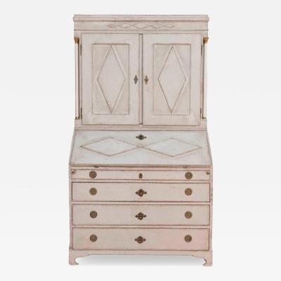 Fine Swedish three part bureau with charming carvings and marble painted columns