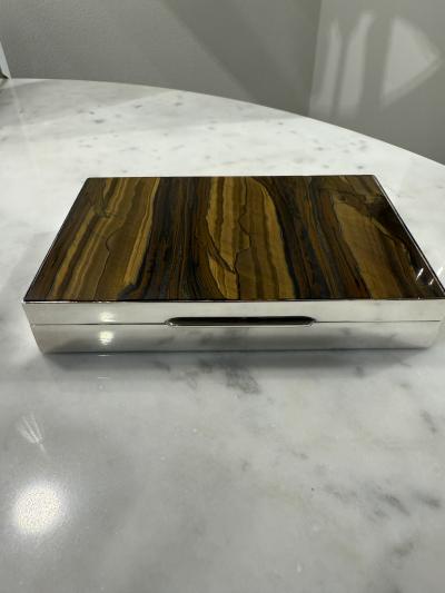 Fine Tiger eye and Sterling box Italy 1960s 