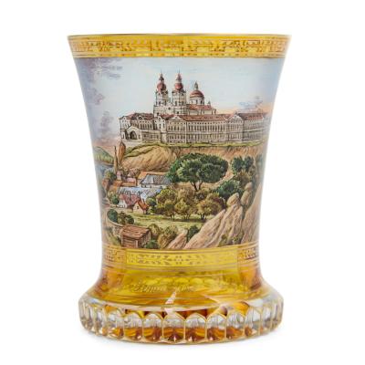 Fine Viennese Enamelled and Gilt Glass Beaker Melk Abbey c 1830
