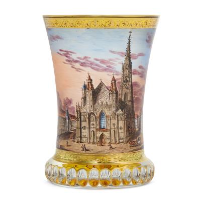 Fine Viennese Enamelled and Gilt Glass Beaker Stephansdom c 1830