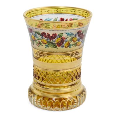 Fine Viennese Gilt and Enamelled Glass Beaker with Pansies