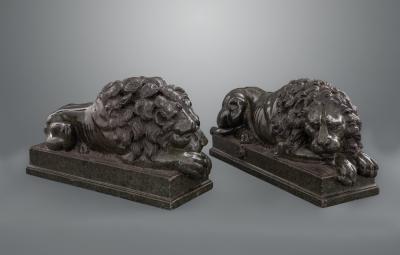 Fine and Large Pair of Grand Tour Marble Figures of Recumbent Lions
