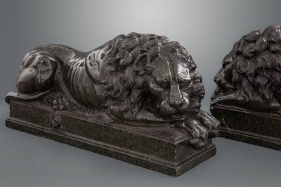 Fine and Large Pair of Grand Tour Marble Figures of Recumbent Lions