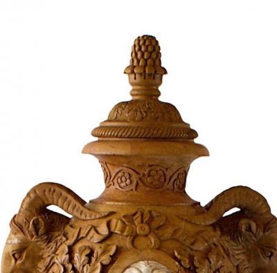 Fine and Monumental Pair of Italian Neoclassical Siena Marble Urns on Pedestal