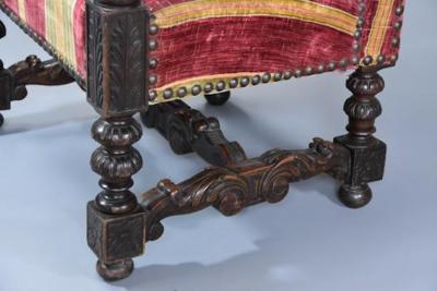Fine pair of 19thc French walnut open armchairs in the Baroque style