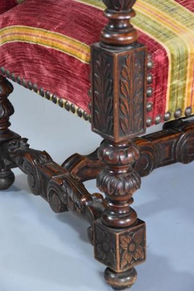 Fine pair of 19thc French walnut open armchairs in the Baroque style