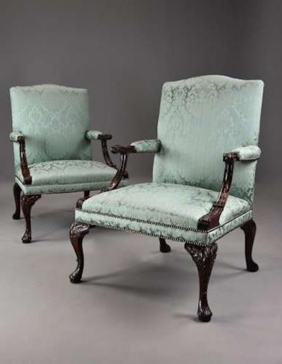 Fine pair of mahogany Gainsborough armchairs in the George II style