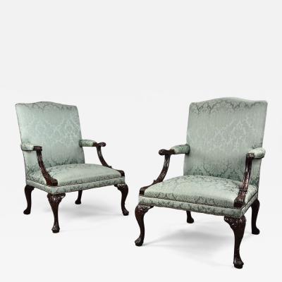 Fine pair of mahogany Gainsborough armchairs in the George II style