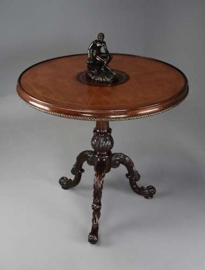 Fine quality 18th century Rococo style mahogany leather top tripod table