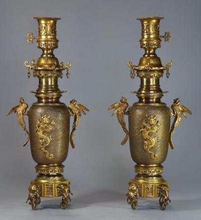 Fine quality French Japonisme style bronze incense burner set