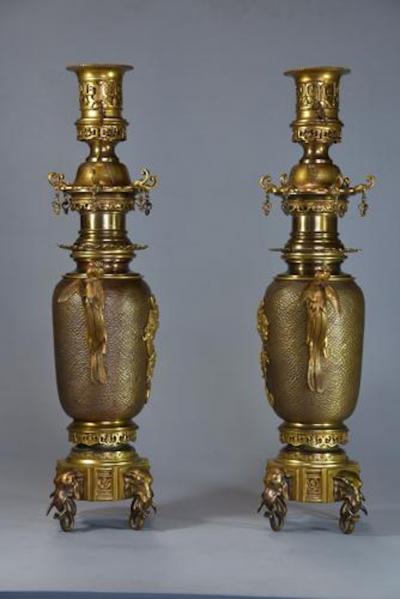 Fine quality French Japonisme style bronze incense burner set