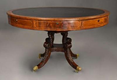 Fine quality early 19thc Regency mahogany drum table possibly Irish