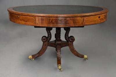 Fine quality early 19thc Regency mahogany drum table possibly Irish