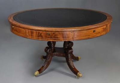 Fine quality early 19thc Regency mahogany drum table possibly Irish