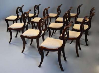 Fine quality set of thirteen Regency simulated rosewood dining chairs