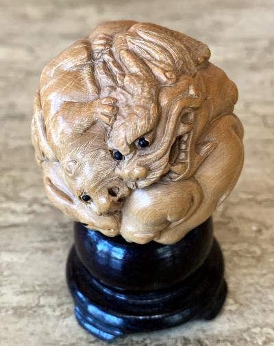 Finely Carved Japanese Okimono on Stand