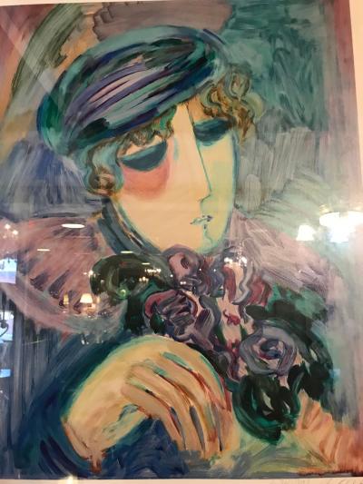 Finely Framed and Matted Lithograph by Barbara Wood Woman with Hat and Flowers