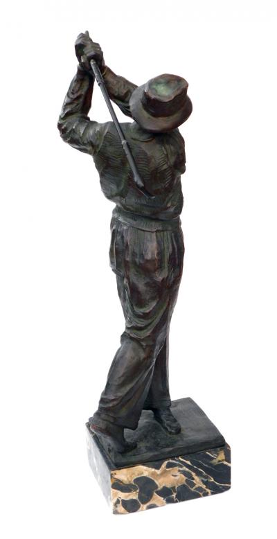 Finely modeled Vintage Patinated Bronze Figure of a Golfer