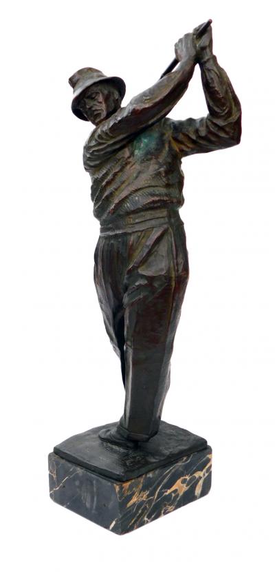 Finely modeled Vintage Patinated Bronze Figure of a Golfer