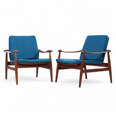 Finn Juhl Finn Juhl Mid Century Danish Teak Spade Lounge Chairs Pair