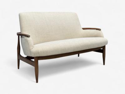 Finn Juhl Finn Juhl Style Danish Modern Wood Beige Fabric Sofa Denmark 1950s