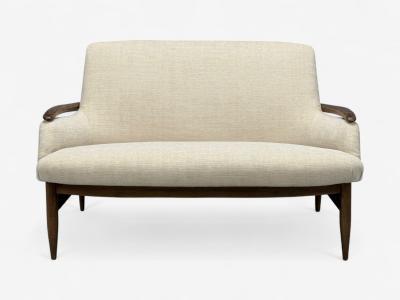 Finn Juhl Finn Juhl Style Danish Modern Wood Beige Fabric Sofa Denmark 1950s