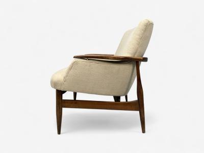 Finn Juhl Finn Juhl Style Danish Modern Wood Beige Fabric Sofa Denmark 1950s