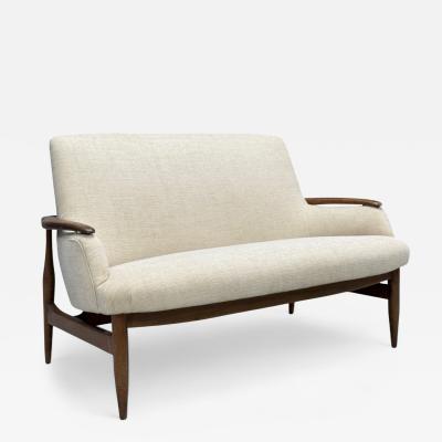 Finn Juhl Finn Juhl Style Danish Modern Wood Beige Fabric Sofa Denmark 1950s