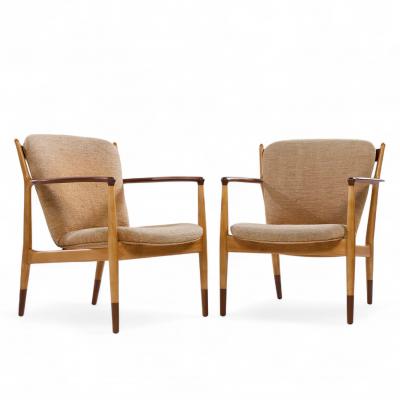 Finn Juhl Finn Juhl for Baker Delegate Mid Century Walnut Lounge Chairs Pair