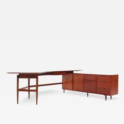 Finn Juhl Finn Juhl for Baker Mid Century Walnut Desk with Return