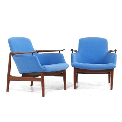 Finn Juhl Finn Juhl for Niels Vodder NV 53 Blue Chairs Pair
