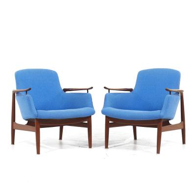 Finn Juhl Finn Juhl for Niels Vodder NV 53 Blue Chairs Pair