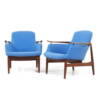 Finn Juhl Finn Juhl for Niels Vodder NV 53 Blue Chairs Pair
