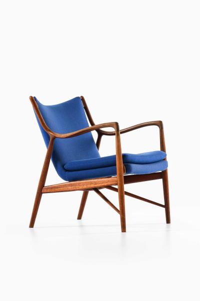 Finn Juhl NV 45 Easy Chair in Teak Leather Wool by Finn Juhl 1945