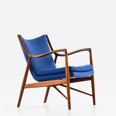 Finn Juhl NV 45 Easy Chair in Teak Leather Wool by Finn Juhl 1945