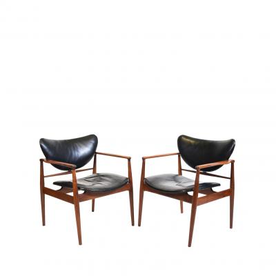 Finn Juhl Pair Finn Juhl Model 48 Walnut Arm Chairs Early Baker Production model 400 1 2