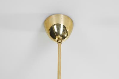 Finnish Brass and Opal Glass Chandelier by Saariston Valaisin Finland ca 1950s