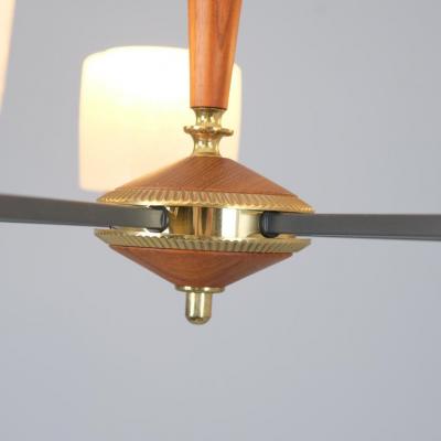 Finnish Design Chandelier in Brass Teak and Glass Finland 1970s