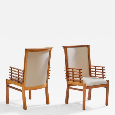 Finnish Designer Armchairs with Walnut Fabric Finland 1950s