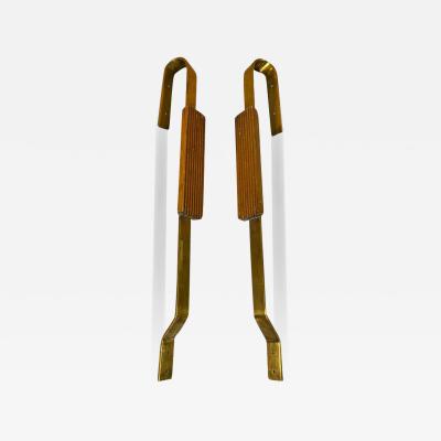 Finnish Mid Century Design Door Handles in Brass Wood 1950s