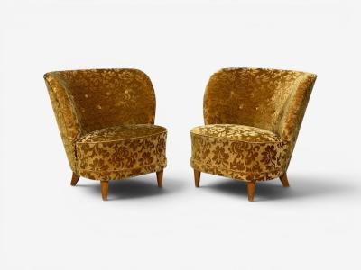 Finnish Modern Easy Chairs Damask Beech Finland 1940s