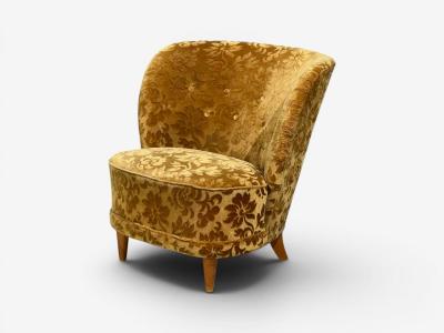 Finnish Modern Easy Chairs Damask Beech Finland 1940s