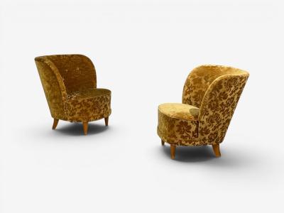 Finnish Modern Easy Chairs Damask Beech Finland 1940s