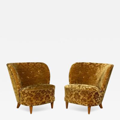 Finnish Modern Easy Chairs Damask Beech Finland 1940s
