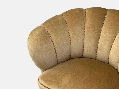 Finnish Modern Lounge Chairs Beige Velvet Wood Finland 1950s