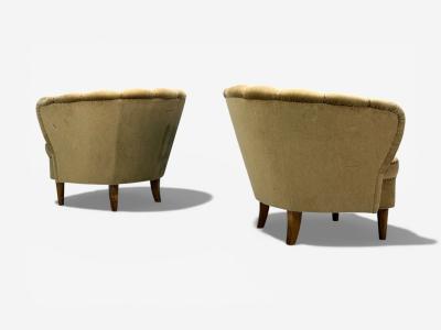 Finnish Modern Lounge Chairs Beige Velvet Wood Finland 1950s