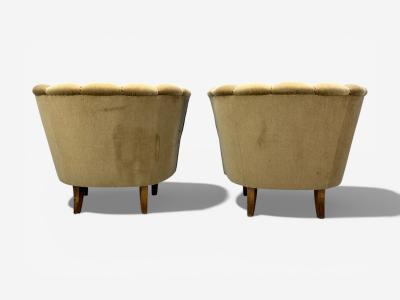 Finnish Modern Lounge Chairs Beige Velvet Wood Finland 1950s