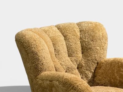 Finnish Modern Organic Lounge Chairs Shearling Wood Finland 1940s