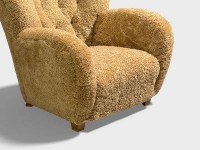 Finnish Modern Organic Lounge Chairs Shearling Wood Finland 1940s