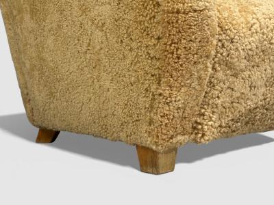 Finnish Modern Organic Lounge Chairs Shearling Wood Finland 1940s